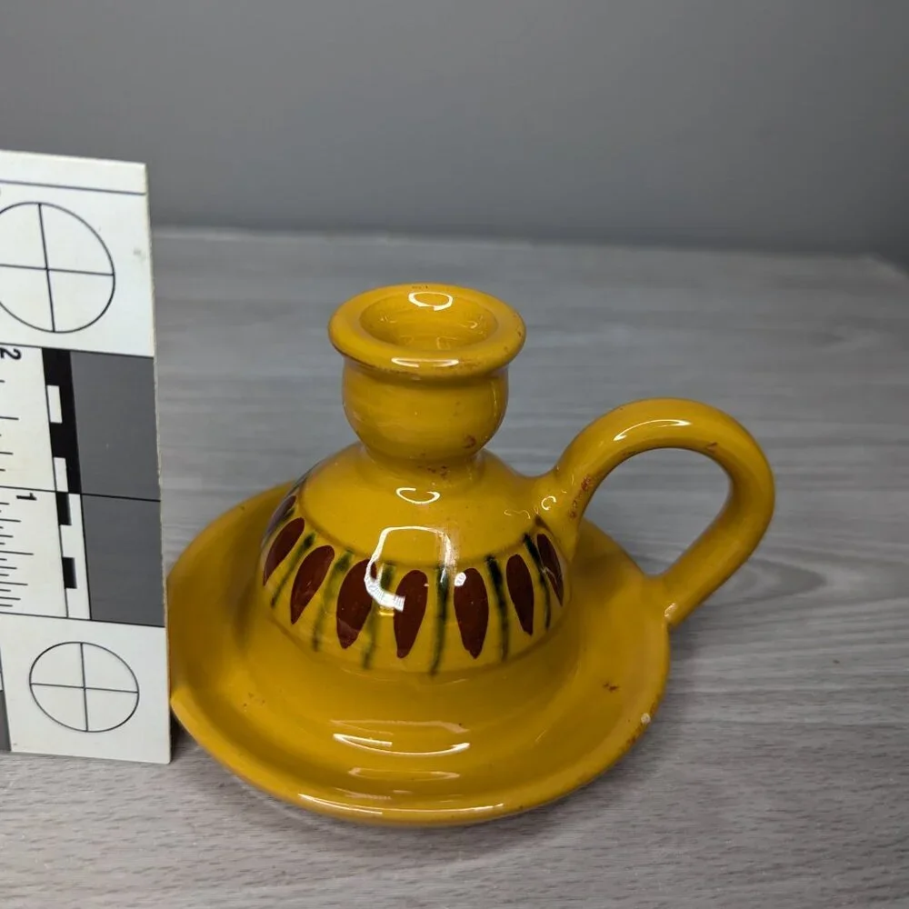 Vintage Pottery Barn Ceramic Golden Painted Taper Handle Walking Candle #2